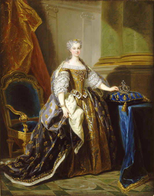 Portrait of Marie Leszczynska, Queen of France, vintage artwork by Jean-Baptiste Van Loo, 12x8" (A4) Poster