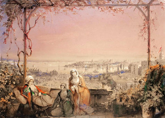Istanbul, From A Terrace In Pera, vintage artwork by Count Amadeo Preziosi, A3 (16x12") Poster Print