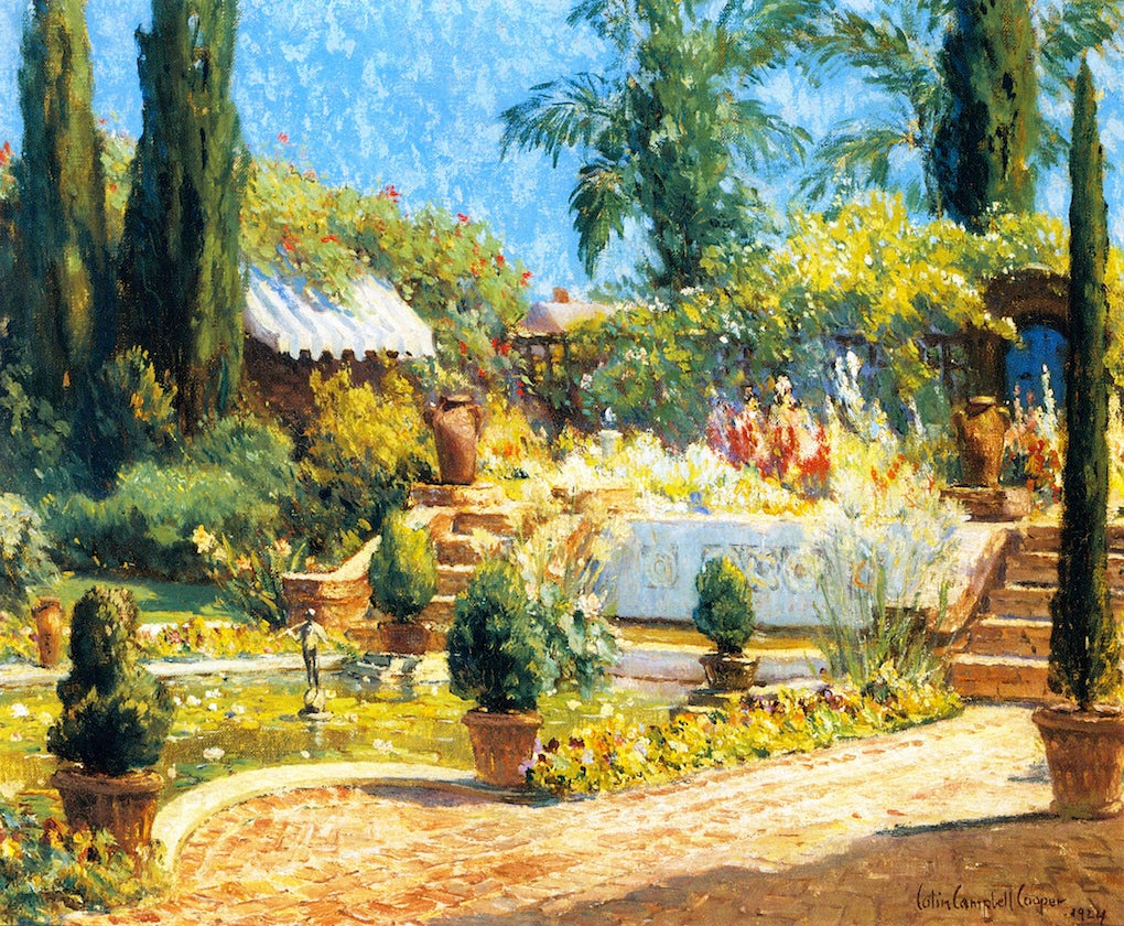 In a Garden, San Diego, vintage artwork by Colin Campbell Cooper, 12x8" (A4) Poster
