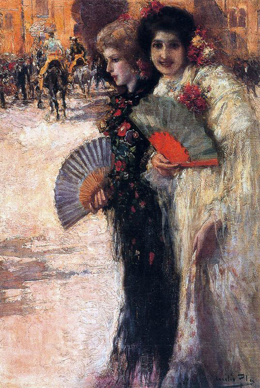 Mujeres a los toros, vintage artwork by Cecilio Pla y Gallardo, 12x8" (A4) Poster