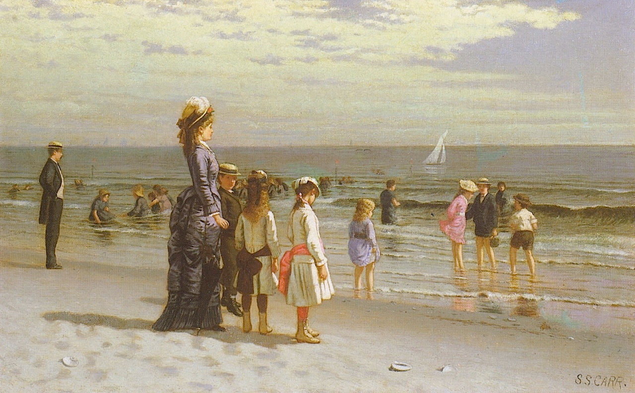 Family at the Seashore, vintage artwork by Samuel S. Carr, 12x8" (A4) Poster