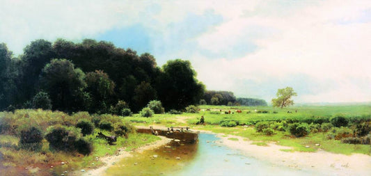 Summer Landscape with River, vintage artwork by Lev Kamenev, 12x8" (A4) Poster