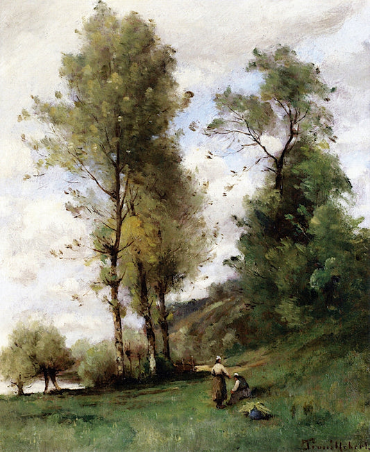 Farmers near a Stream, vintage artwork by Paul-Desire Trouillebert, 12x8" (A4) Poster