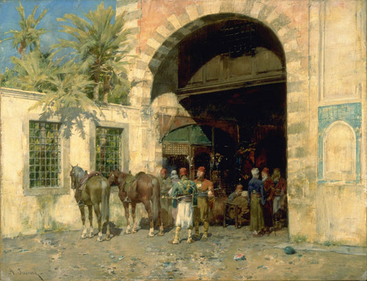 Entrance to the Bazaar, Cairo, vintage artwork by Alberto Pasini, 12x8" (A4) Poster