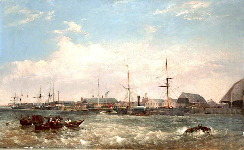 Prince Albert visits Three Iron Steam Ships, vintage artwork by Edward Duncan, A3 (16x12") Poster Print