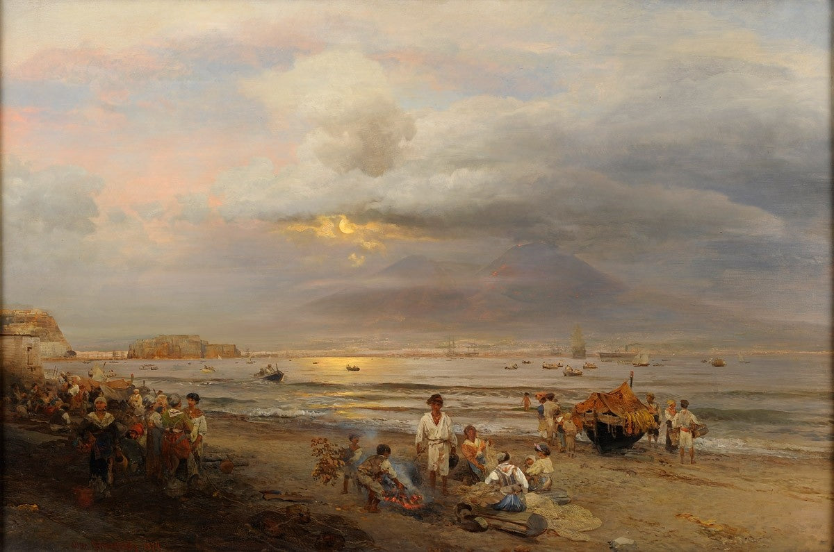 Beach at Naples, vintage artwork by Oswald Achenbach, 12x8" (A4) Poster