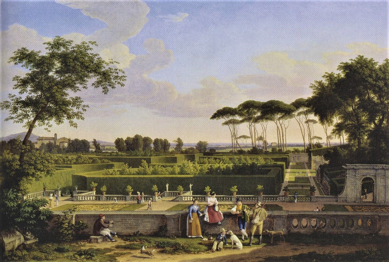 Park in Villa Doria Pamphilj, vintage artwork by Johann Christian Reinhart, 12x8" (A4) Poster