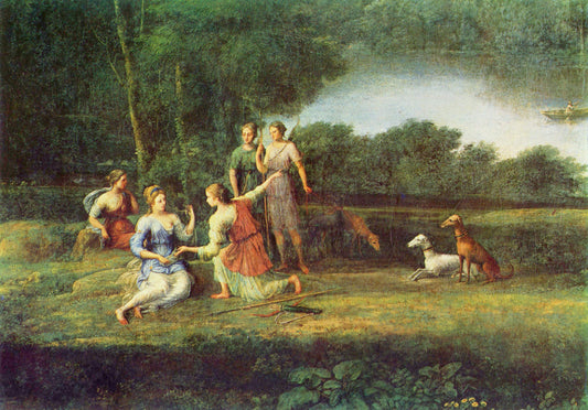 Egeria weeps over Numa, vintage artwork by Claude Lorrain, 12x8" (A4) Poster