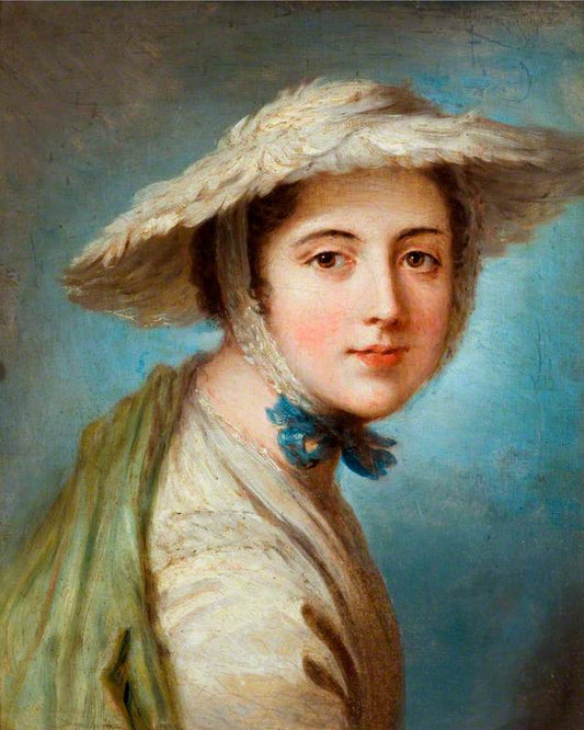 Head of a Girl Wearing a White Hat, vintage artwork by William Hoare, 12x8" (A4) Poster