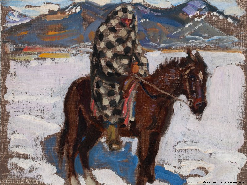 Indian on Horseback in Snow by Akseli Gallen-Kallela,A3(16x12")Poster