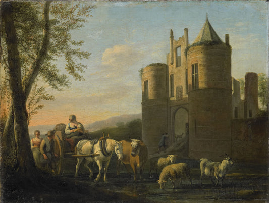 The Main Gate to Egmond Castle, vintage artwork by Gerrit Adriaensz.Berckheyde, 12x8" (A4) Poster