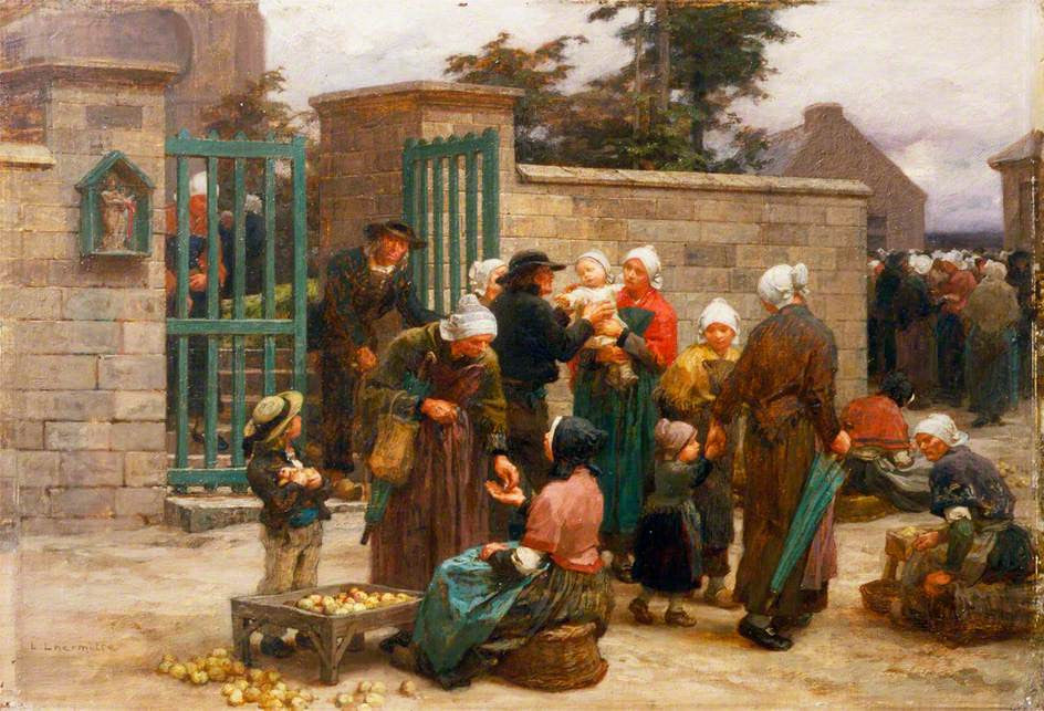 Le Pardon de Plourin, Brittany: Peasants Leaving Church, vintage artwork by Leon Augustin Lhermitte, 12x8" (A4) Poster