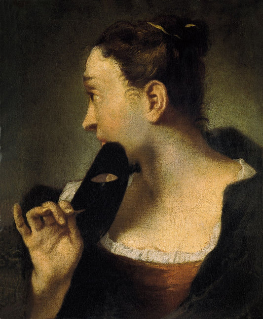 Portrait of a Young Woman in Profile with a Mask, vintage artwork by Giovanni Battista Piazzetta, 12x8" (A4) Poster