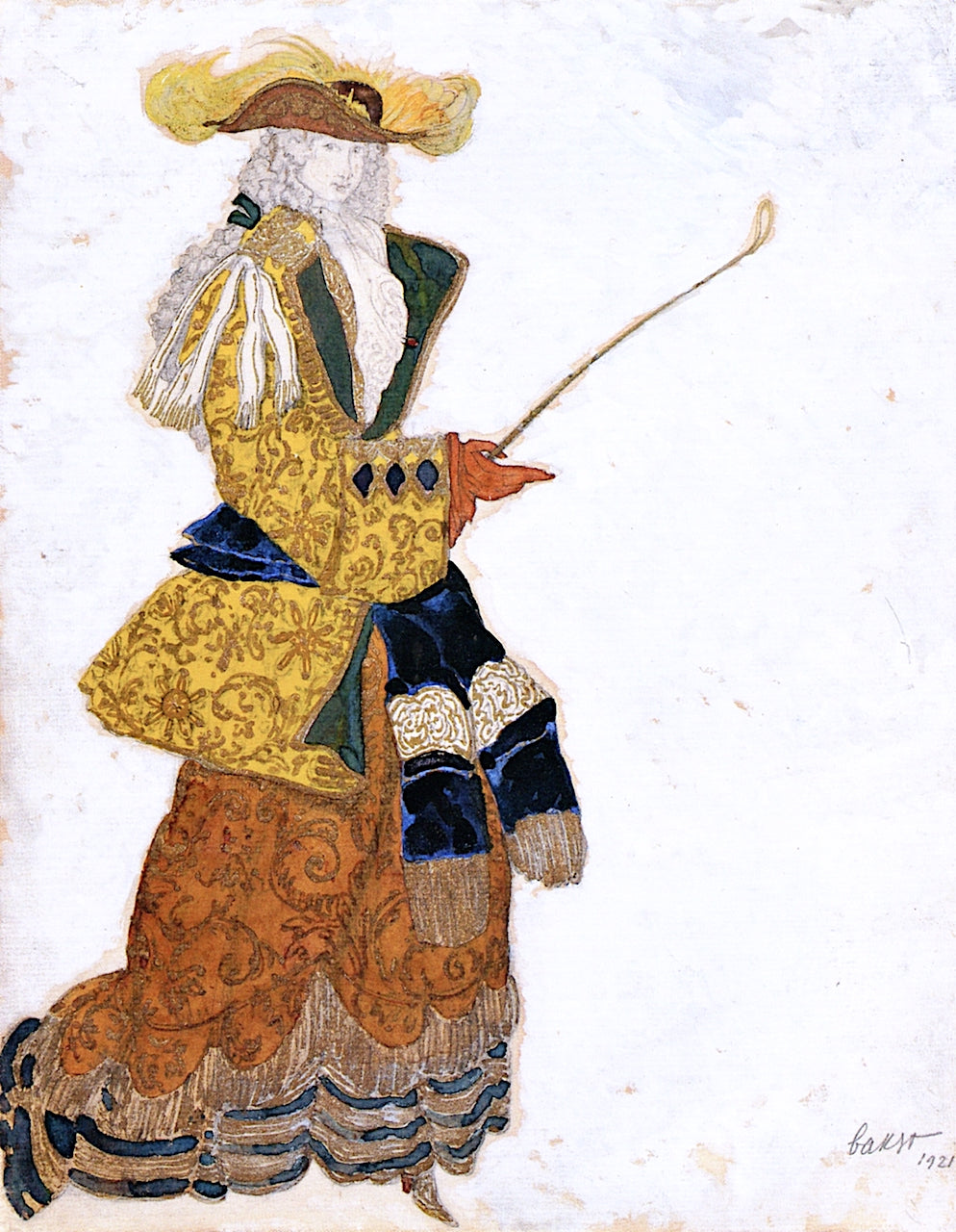 Costume Design for the Marchioness (Hunting) in , vintage artwork by Leon Bakst, 12x8" (A4) Poster