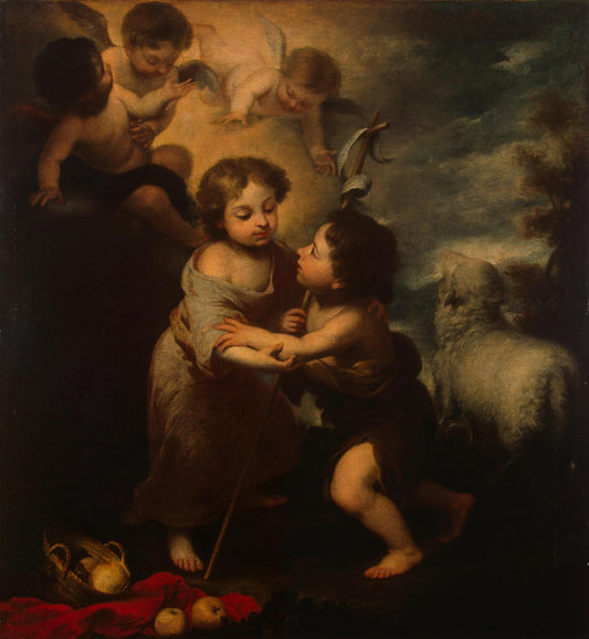 Infant Jesus and Saint John, vintage artwork by Bartolome Esteban Murillo, 12x8" (A4) Poster