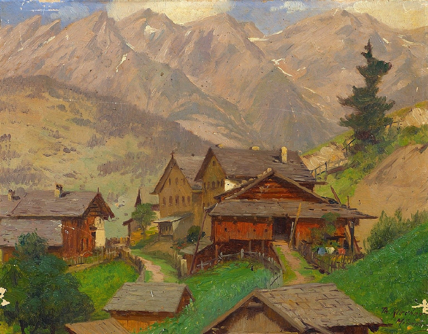 Sketch of Tobadill in Tyrol, vintage artwork by Theodore Kleehaas, 12x8" (A4) Poster