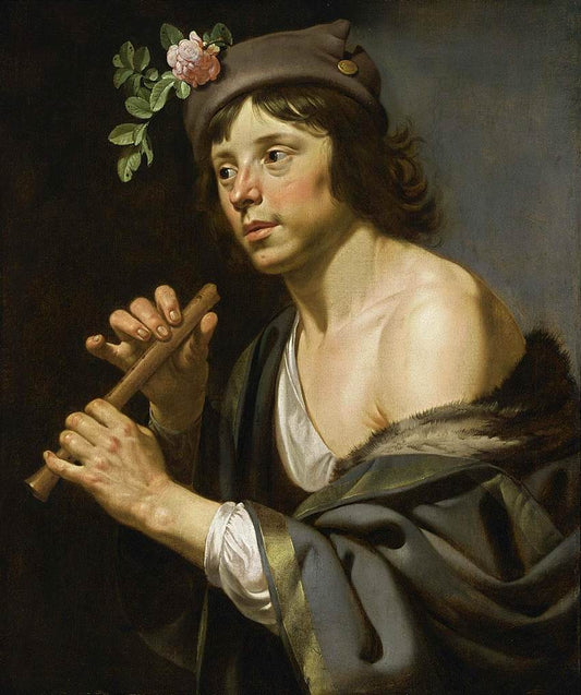 Shepherd Holding a Flute, vintage artwork by Jan van Bijlert, 12x8" (A4) Poster