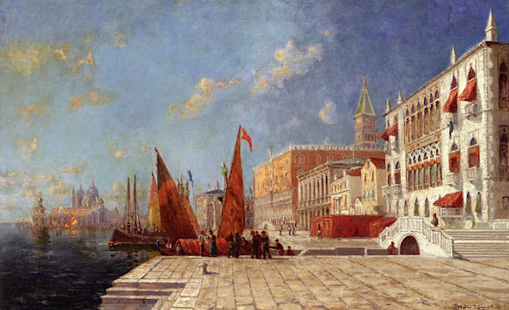 Noonday on the Riva, vintage artwork by Walter Frank Lansil, 12x8" (A4) Poster