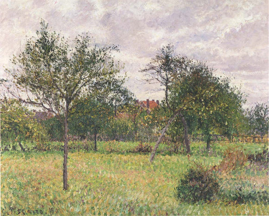 Afternoon in Eragny - grey weather, vintage artwork by Camille Pissarro, 12x8" (A4) Poster