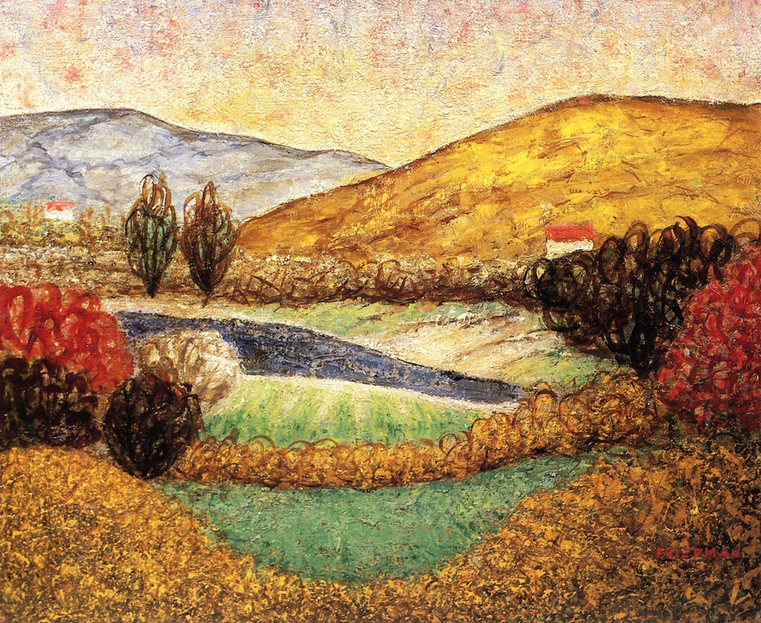 Twin Mountains, vintage artwork by Arnold Friedman, 12x8" (A4) Poster