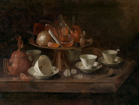 Still life with chocolate cups, vintage artwork by Pieter Gerritz. van Roestraten, 12x8" (A4) Poster