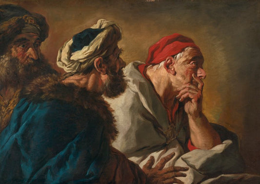 Study of Three Male Figures, vintage artwork by Jean-François de Troy, 12x8" (A4) Poster