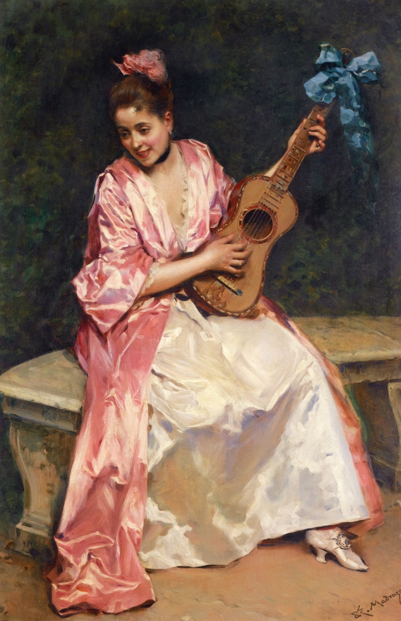 Aline with Guitar, vintage artwork by Raimundo de Madrazo y Garreta, 12x8" (A4) Poster