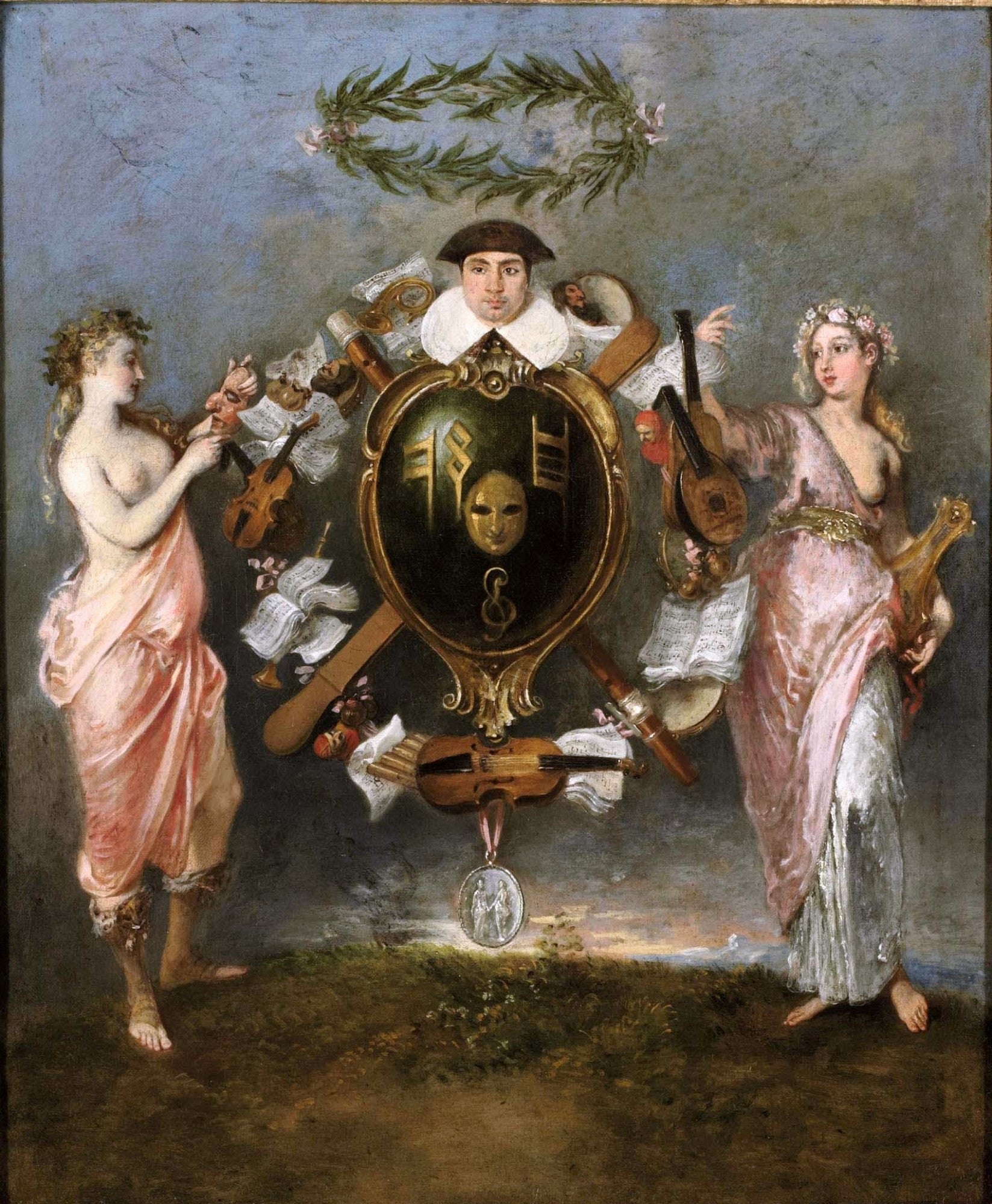 The Union of Comedy and Music, vintage artwork by Jean-Antoine Watteau, 12x8" (A4) Poster