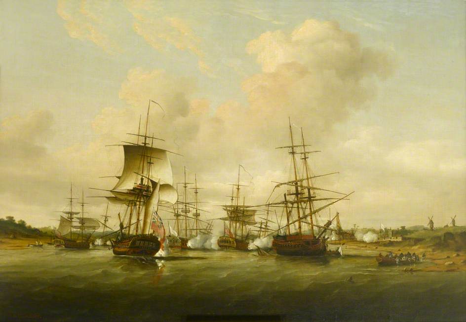 Action off the Coast of France, 13 May 1779, vintage artwork by Thomas Luny, 12x8" (A4) Poster
