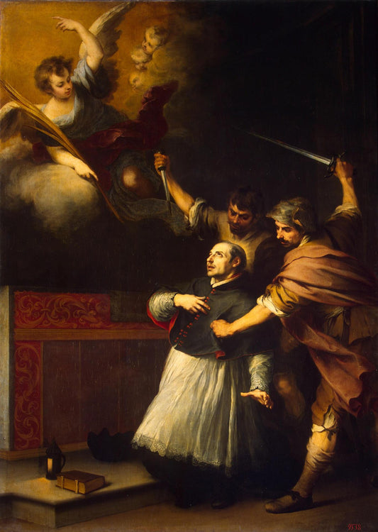 Death of the Inquisitor Pedro de Arbues, vintage artwork by Bartolome Esteban Murillo, 12x8" (A4) Poster