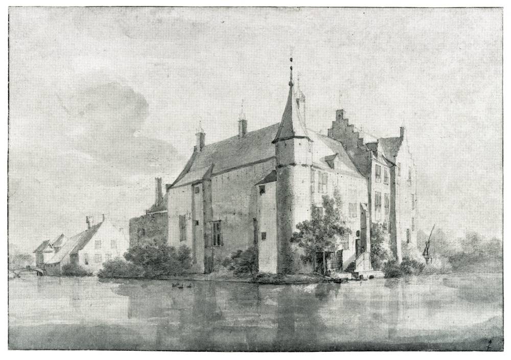 Kasteel Rijsenburg in Rijsenburg, vintage artwork by Roelant Roghman, 12x8" (A4) Poster