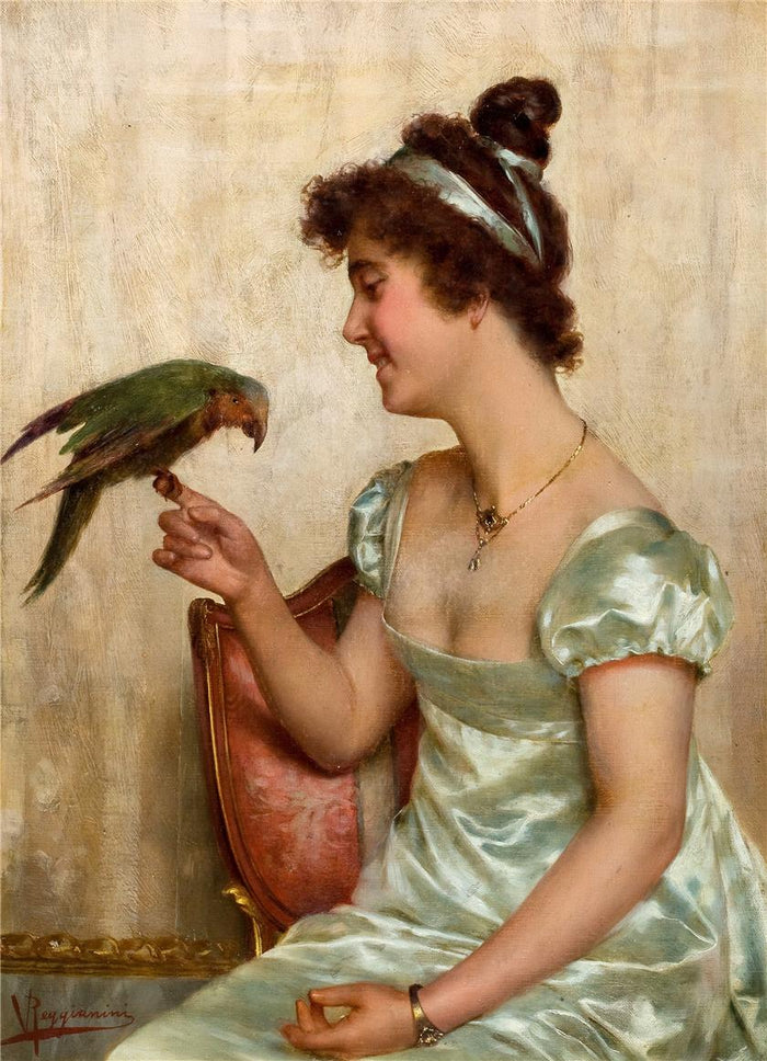 Lady with a Parrot by Vittorio Reggianini,A3(16x12