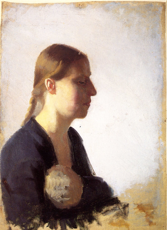 Young Mother with Her Child, vintage artwork by Anna Ancher, 12x8" (A4) Poster