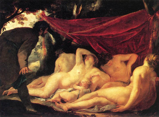 Venus and the Three Graces Surprised by  a Mortal, vintage artwork by Jacques Blanchard, 12x8" (A4) Poster