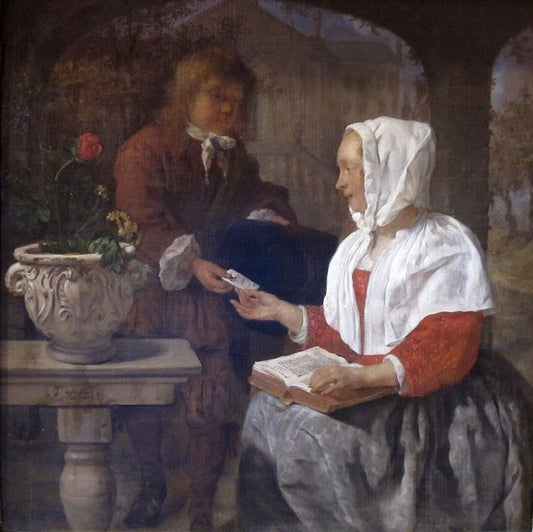 A Girl Receiving a Letter, vintage artwork by Gabriël Metsu, 12x8" (A4) Poster