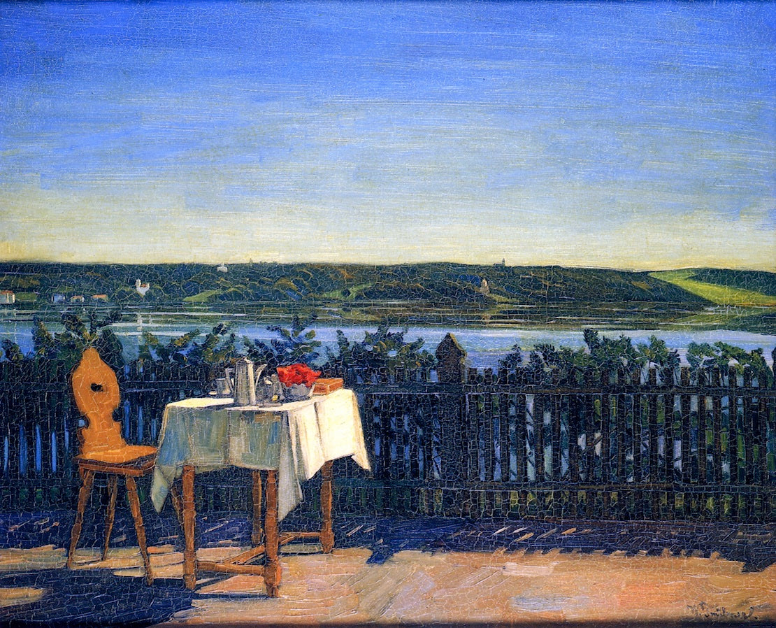 Coffee Table on Lake Starnberg, vintage artwork by Wilhelm Trübner, 12x8" (A4) Poster