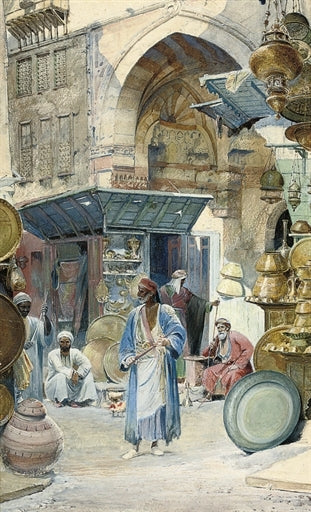 A Busy Morning in the Bazaar, vintage artwork by Carl Haag, A3 (16x12") Poster Print