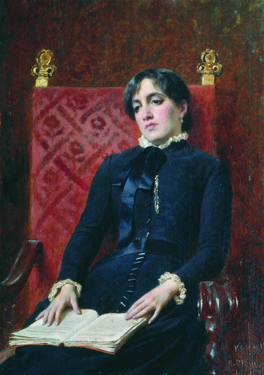Portrait of a Lady with Book, vintage artwork by Fedor Bronnikov, 12x8" (A4) Poster