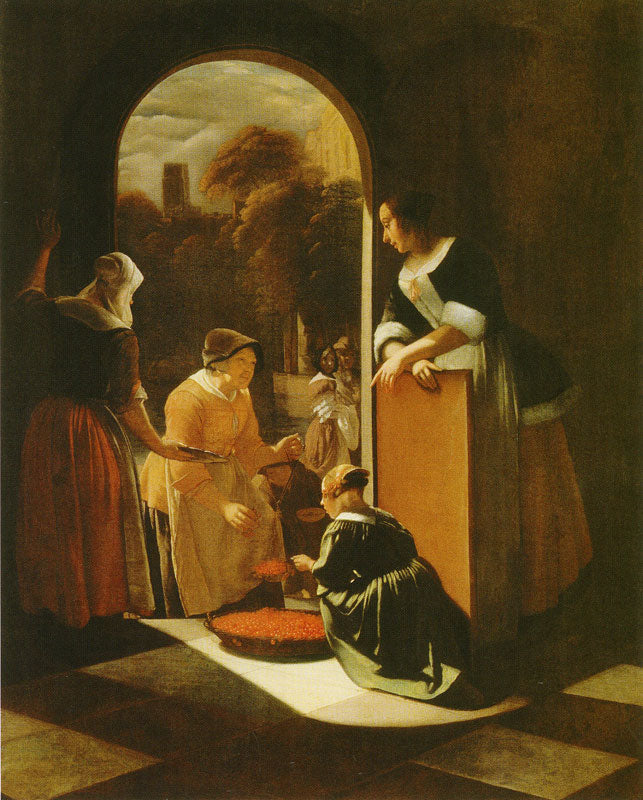 Woman Selling Cherries, vintage artwork by Jacob Ochtervelt, 12x8" (A4) Poster