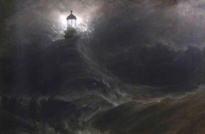 Eddystone Lighthouse, During a Storm, vintage artwork by William Daniell, 12x8