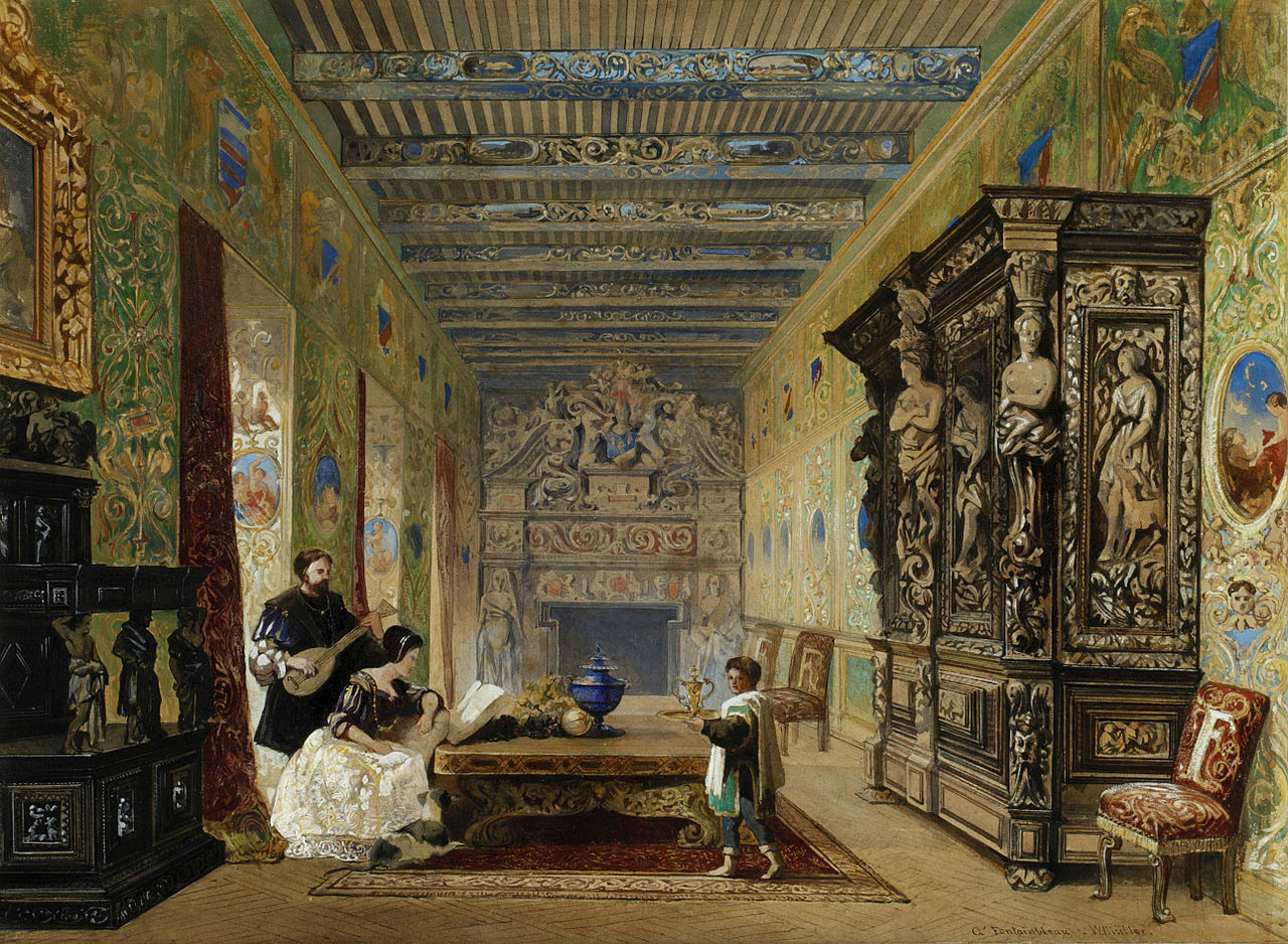 The Drawing Room at Fontainebleau, vintage artwork by William James Müller, A3 (16x12") Poster Print
