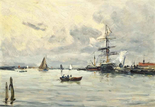 Bustling Activity in a Normandy Port, vintage artwork by Charles François Pecrus, 12x8" (A4) Poster