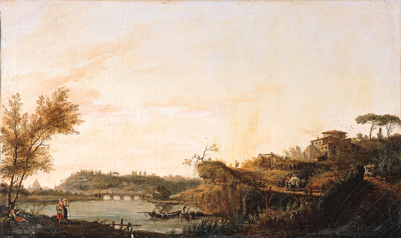 View of Ponte Molle, vintage artwork by Cesar Van Loo, 12x8" (A4) Poster