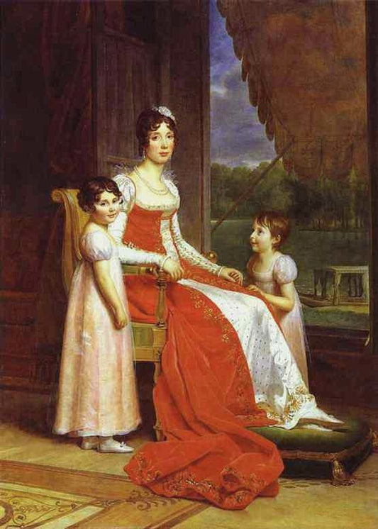 Marie-Julie Bonaparte, with her two daughters Charlotte and Zenaide, vintage artwork by François Gerard, 12x8" (A4) Poster