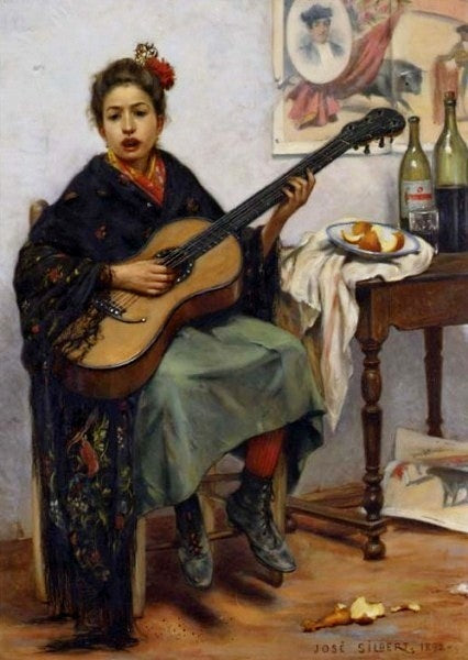 Espagnole a la guitare by Jose Silbert,A3(16x12")Poster