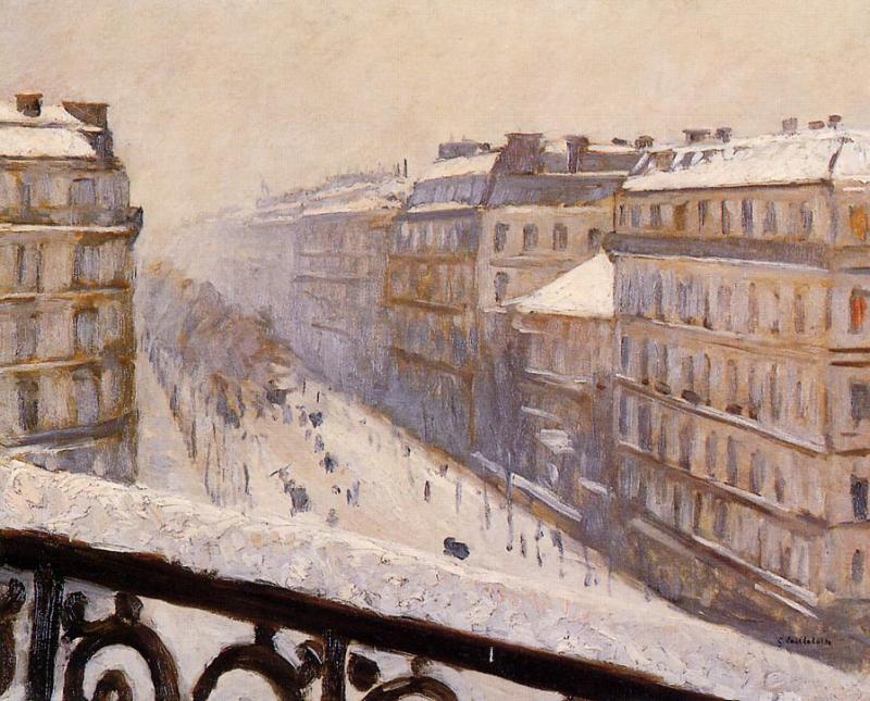 Boulevard Haussmann, Snow, vintage artwork by Gustave Caillebotte, 12x8" (A4) Poster