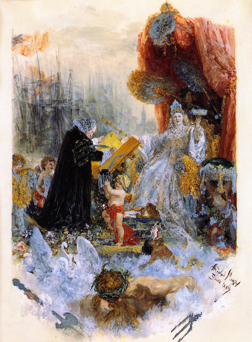 Honorary Citizen's Diploma from Hamburg City Council to G.C. Schwabe, vintage artwork by Adolph von Menzel, A3 (16x12") Poster Print
