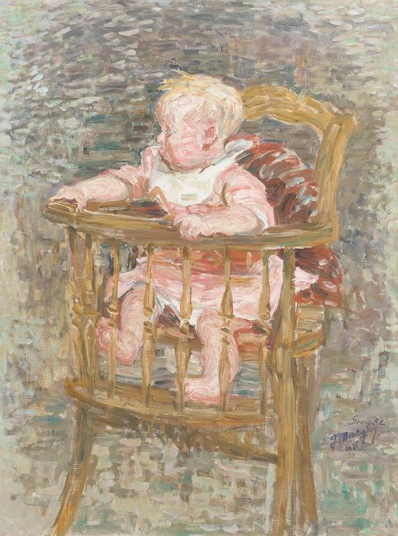 Child in His Chair, vintage artwork by Jenny Montigny, 12x8" (A4) Poster