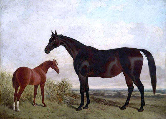 Mare and Foal in a Landscape, vintage artwork by John Dalby , A3 (16x12") Poster Print