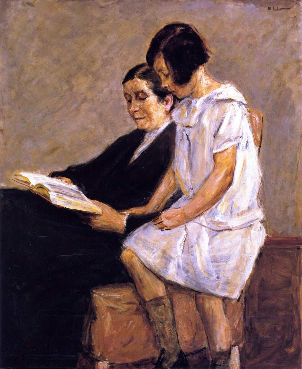 The Artist's Wife and Granddaughter, vintage artwork by Max Liebermann, 12x8" (A4) Poster
